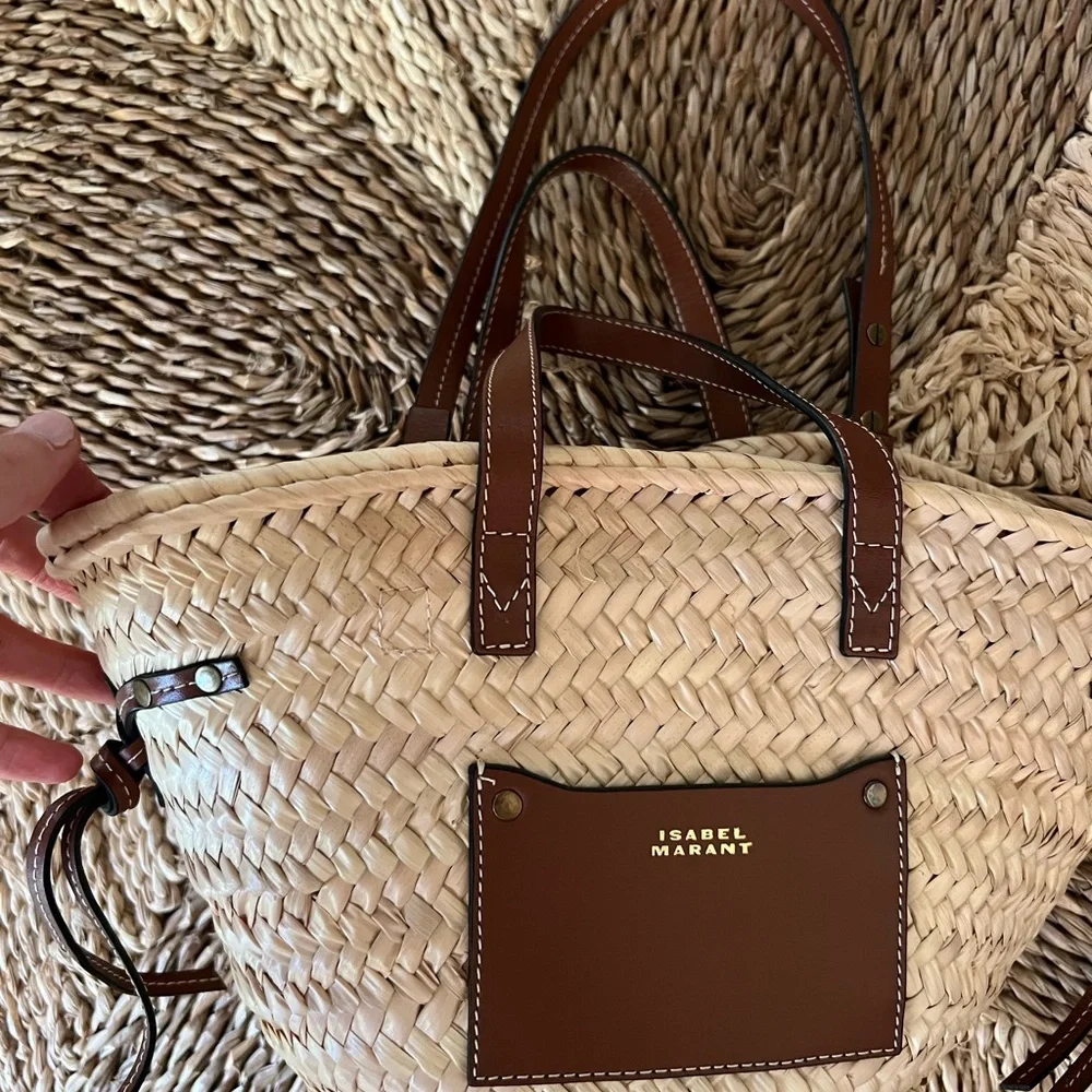 Isabel Marant Beige Straw Tote with Brown Leather Trim - Picture 3 of 4